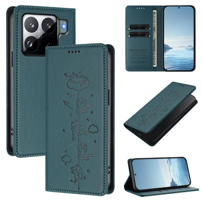 Funda para teléfono de cuero vegano magnética RFID con estampado de lindos gatos, For Xiaomi Civi 5 Pro, For Xiaomi 15S Pro, For Xiaomi Poco F7 / Redmi Turbo 4 Pro, For Xiaomi Poco M7 5G / Poco C75 / Redmi A4 5G, For Xiaomi 15 Ultra                    ...