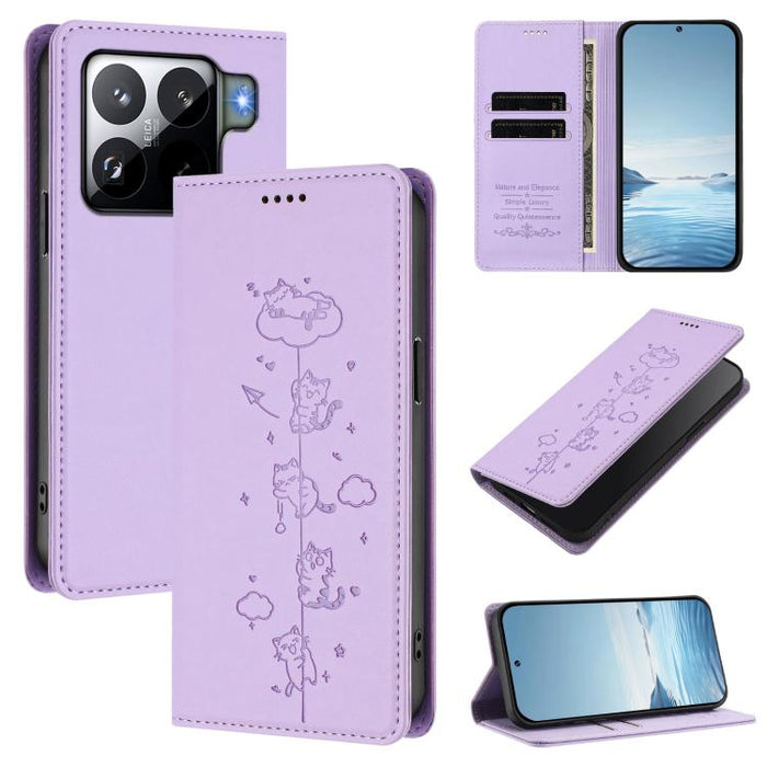 Funda para teléfono de cuero vegano magnética RFID con estampado de lindos gatos, For Xiaomi Civi 5 Pro, For Xiaomi 15S Pro, For Xiaomi Poco F7 / Redmi Turbo 4 Pro, For Xiaomi Poco M7 5G / Poco C75 / Redmi A4 5G, For Xiaomi 15 Ultra                    ...