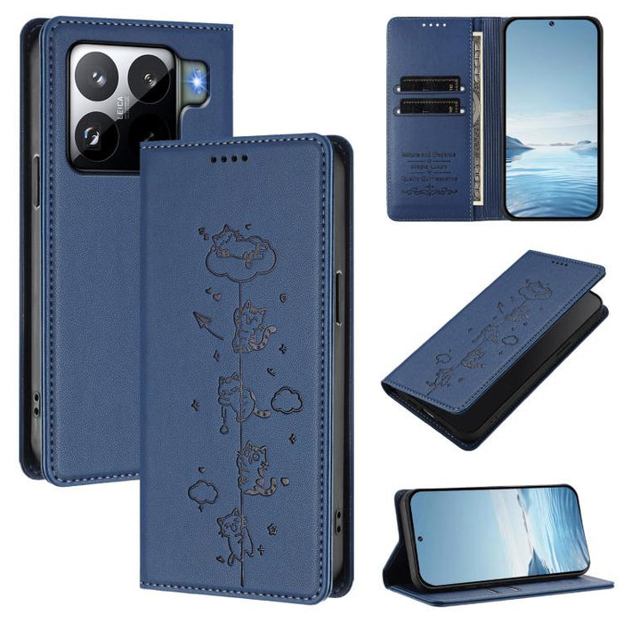 Funda para teléfono de cuero vegano magnética RFID con estampado de lindos gatos, For Xiaomi Civi 5 Pro, For Xiaomi 15S Pro, For Xiaomi Poco F7 / Redmi Turbo 4 Pro, For Xiaomi Poco M7 5G / Poco C75 / Redmi A4 5G, For Xiaomi 15 Ultra                    ...