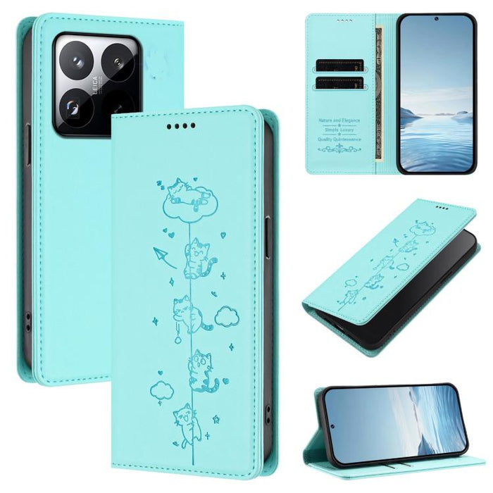 Funda para teléfono de cuero vegano magnética RFID con estampado de lindos gatos, For Xiaomi 17 Max 5G, For Xiaomi 17T Pro 5G, For Xiaomi 17 Pro Max, For Xiaomi 17 Pro, For Xiaomi 17, For Xiaomi Poco M7 4G 169mm, For Xiaomi Poco M7 4G 171mm            ...