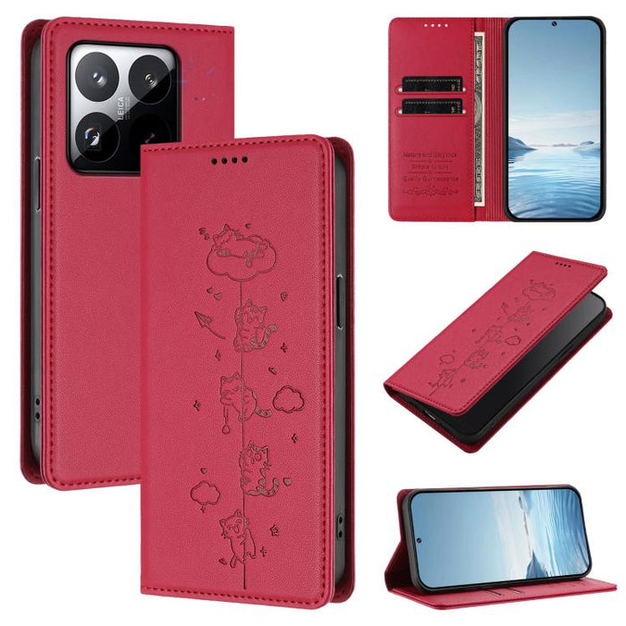 Funda para teléfono de cuero vegano magnética RFID con estampado de lindos gatos, For Xiaomi 17 Max 5G, For Xiaomi 17T Pro 5G, For Xiaomi 17 Pro Max, For Xiaomi 17 Pro, For Xiaomi 17, For Xiaomi Poco M7 4G 169mm, For Xiaomi Poco M7 4G 171mm            ...
