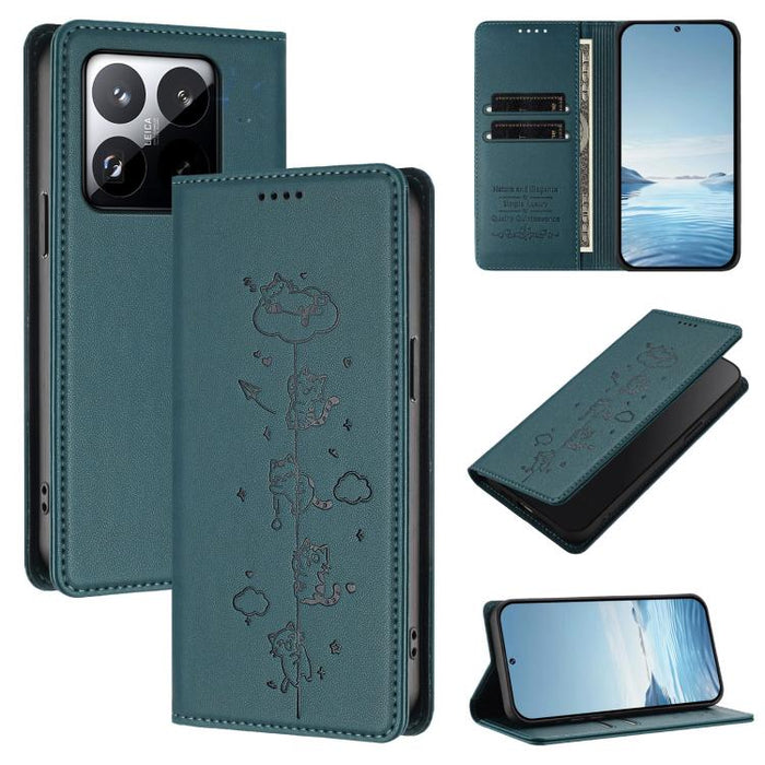 Funda para teléfono de cuero vegano magnética RFID con estampado de lindos gatos, For Xiaomi 17 Max 5G, For Xiaomi 17T Pro 5G, For Xiaomi 17 Pro Max, For Xiaomi 17 Pro, For Xiaomi 17, For Xiaomi Poco M7 4G 169mm, For Xiaomi Poco M7 4G 171mm            ...