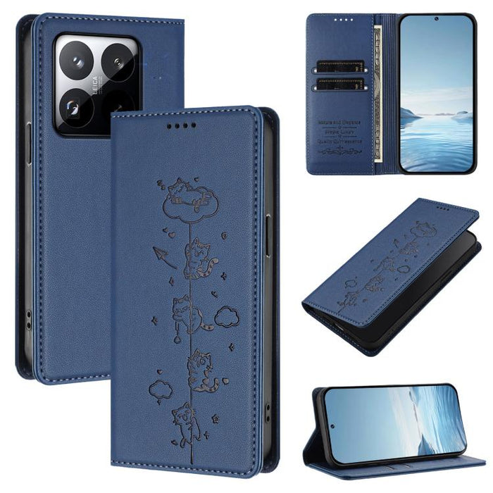 Funda para teléfono de cuero vegano magnética RFID con estampado de lindos gatos, For Xiaomi 17 Max 5G, For Xiaomi 17T Pro 5G, For Xiaomi 17 Pro Max, For Xiaomi 17 Pro, For Xiaomi 17, For Xiaomi Poco M7 4G 169mm, For Xiaomi Poco M7 4G 171mm            ...