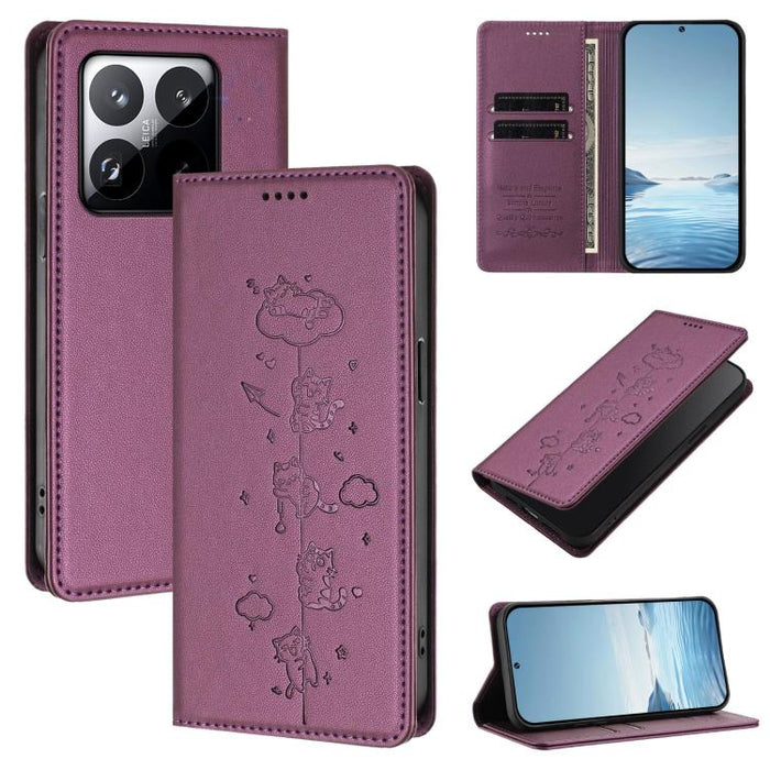 Funda para teléfono de cuero vegano magnética RFID con estampado de lindos gatos, For Xiaomi 17 Max 5G, For Xiaomi 17T Pro 5G, For Xiaomi 17 Pro Max, For Xiaomi 17 Pro, For Xiaomi 17, For Xiaomi Poco M7 4G 169mm, For Xiaomi Poco M7 4G 171mm            ...