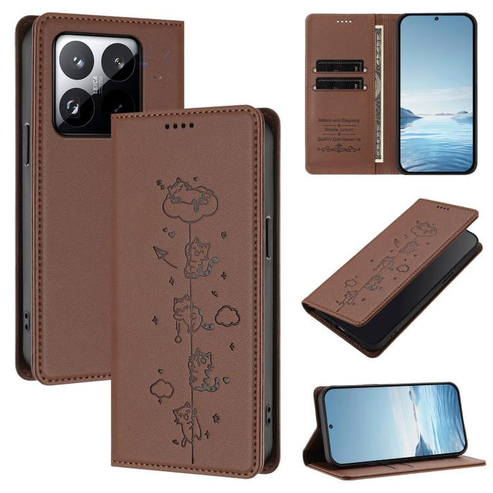 Funda para teléfono de cuero vegano magnética RFID con estampado de lindos gatos, For Xiaomi 17 Max 5G, For Xiaomi 17T Pro 5G, For Xiaomi 17 Pro Max, For Xiaomi 17 Pro, For Xiaomi 17, For Xiaomi Poco M7 4G 169mm, For Xiaomi Poco M7 4G 171mm            ...