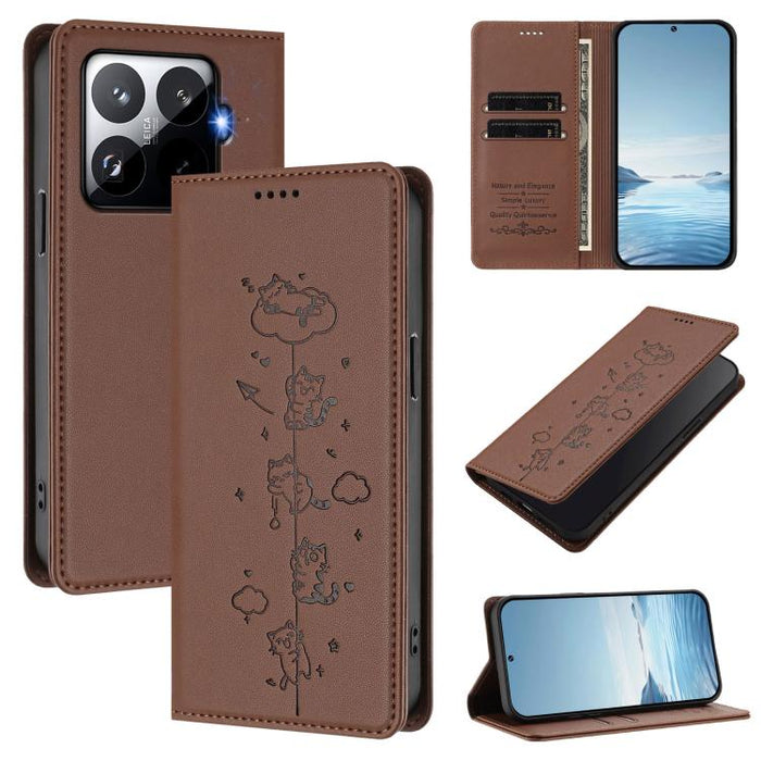 Funda para teléfono de cuero vegano magnética RFID con estampado de lindos gatos, For Xiaomi 17 Max 5G, For Xiaomi 17T Pro 5G, For Xiaomi 17 Pro Max, For Xiaomi 17 Pro, For Xiaomi 17, For Xiaomi Poco M7 4G 169mm, For Xiaomi Poco M7 4G 171mm            ...