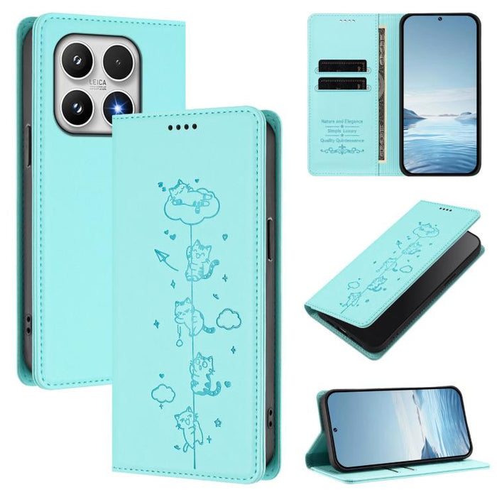 Funda para teléfono de cuero vegano magnética RFID con estampado de lindos gatos, For Xiaomi 17 Max 5G, For Xiaomi 17T Pro 5G, For Xiaomi 17 Pro Max, For Xiaomi 17 Pro, For Xiaomi 17, For Xiaomi Poco M7 4G 169mm, For Xiaomi Poco M7 4G 171mm            ...