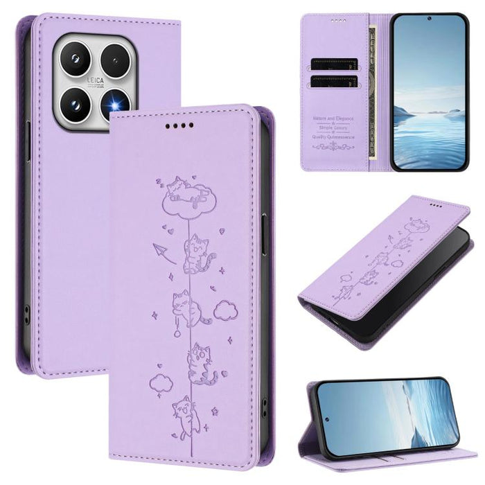 Funda para teléfono de cuero vegano magnética RFID con estampado de lindos gatos, For Xiaomi 17 Max 5G, For Xiaomi 17T Pro 5G, For Xiaomi 17 Pro Max, For Xiaomi 17 Pro, For Xiaomi 17, For Xiaomi Poco M7 4G 169mm, For Xiaomi Poco M7 4G 171mm            ...