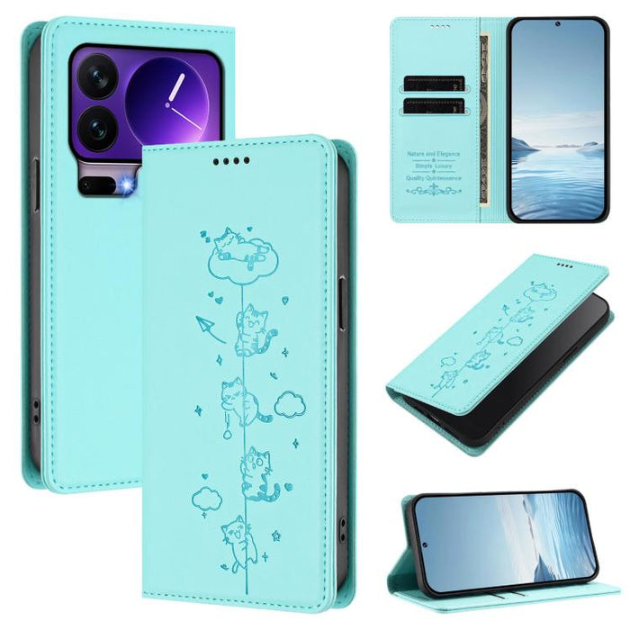 Funda para teléfono de cuero vegano magnética RFID con estampado de lindos gatos, For Xiaomi 17 Max 5G, For Xiaomi 17T Pro 5G, For Xiaomi 17 Pro Max, For Xiaomi 17 Pro, For Xiaomi 17, For Xiaomi Poco M7 4G 169mm, For Xiaomi Poco M7 4G 171mm            ...