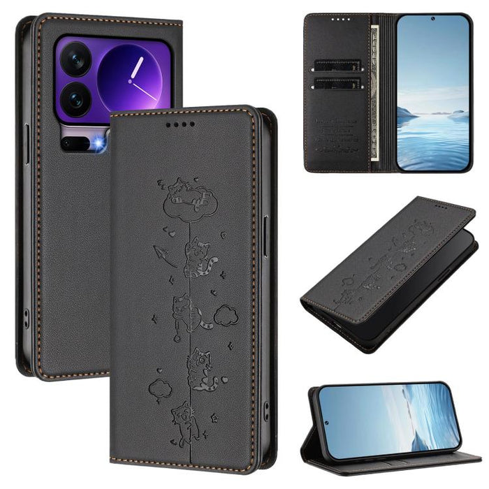 Funda para teléfono de cuero vegano magnética RFID con estampado de lindos gatos, For Xiaomi 17 Max 5G, For Xiaomi 17T Pro 5G, For Xiaomi 17 Pro Max, For Xiaomi 17 Pro, For Xiaomi 17, For Xiaomi Poco M7 4G 169mm, For Xiaomi Poco M7 4G 171mm            ...