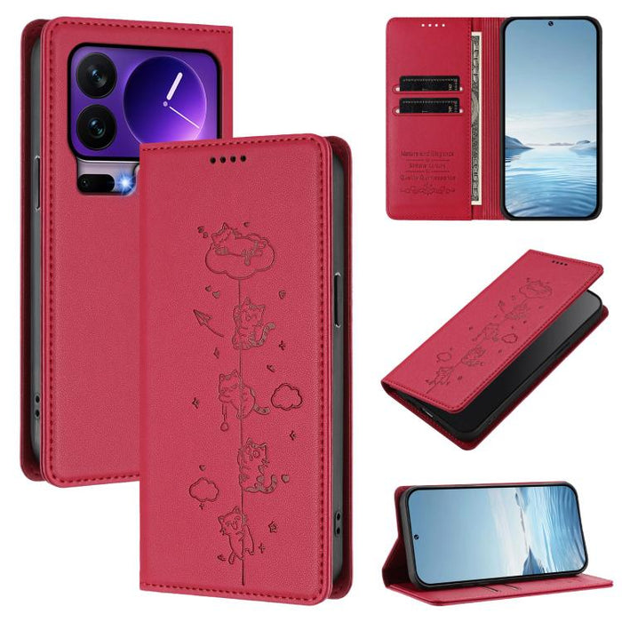 Funda para teléfono de cuero vegano magnética RFID con estampado de lindos gatos, For Xiaomi 17 Max 5G, For Xiaomi 17T Pro 5G, For Xiaomi 17 Pro Max, For Xiaomi 17 Pro, For Xiaomi 17, For Xiaomi Poco M7 4G 169mm, For Xiaomi Poco M7 4G 171mm            ...