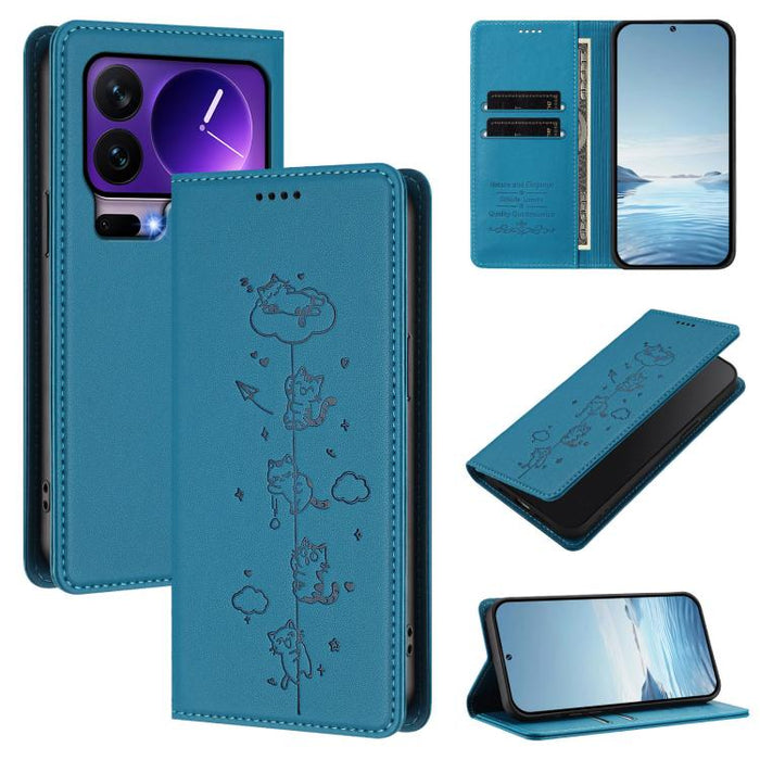 Funda para teléfono de cuero vegano magnética RFID con estampado de lindos gatos, For Xiaomi 17 Max 5G, For Xiaomi 17T Pro 5G, For Xiaomi 17 Pro Max, For Xiaomi 17 Pro, For Xiaomi 17, For Xiaomi Poco M7 4G 169mm, For Xiaomi Poco M7 4G 171mm            ...
