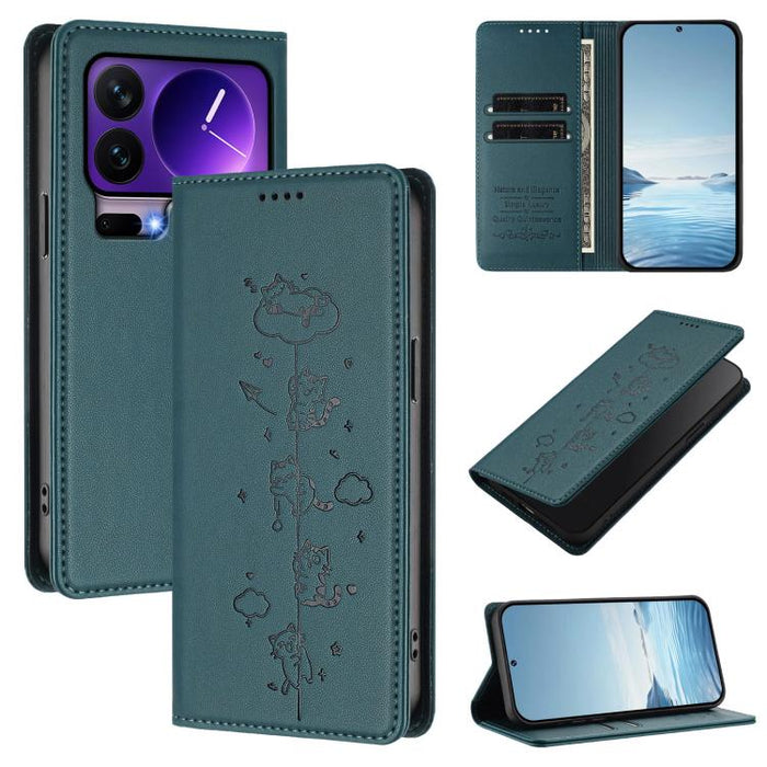 Funda para teléfono de cuero vegano magnética RFID con estampado de lindos gatos, For Xiaomi 17 Max 5G, For Xiaomi 17T Pro 5G, For Xiaomi 17 Pro Max, For Xiaomi 17 Pro, For Xiaomi 17, For Xiaomi Poco M7 4G 169mm, For Xiaomi Poco M7 4G 171mm            ...