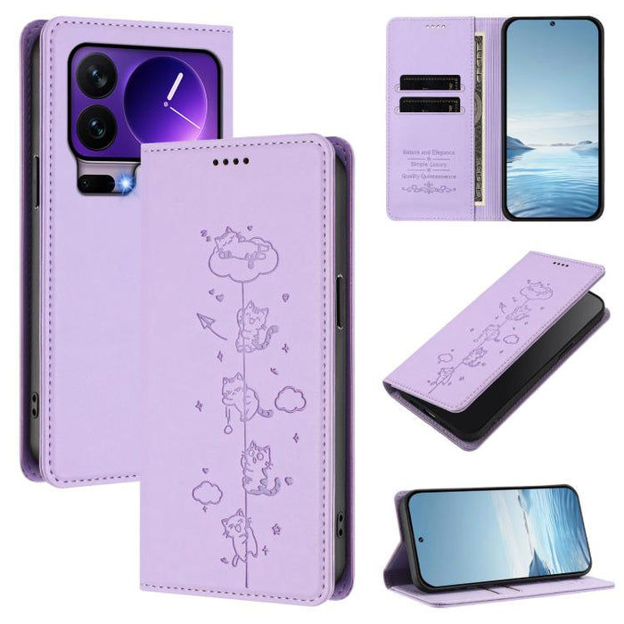 Funda para teléfono de cuero vegano magnética RFID con estampado de lindos gatos, For Xiaomi 17 Max 5G, For Xiaomi 17T Pro 5G, For Xiaomi 17 Pro Max, For Xiaomi 17 Pro, For Xiaomi 17, For Xiaomi Poco M7 4G 169mm, For Xiaomi Poco M7 4G 171mm            ...