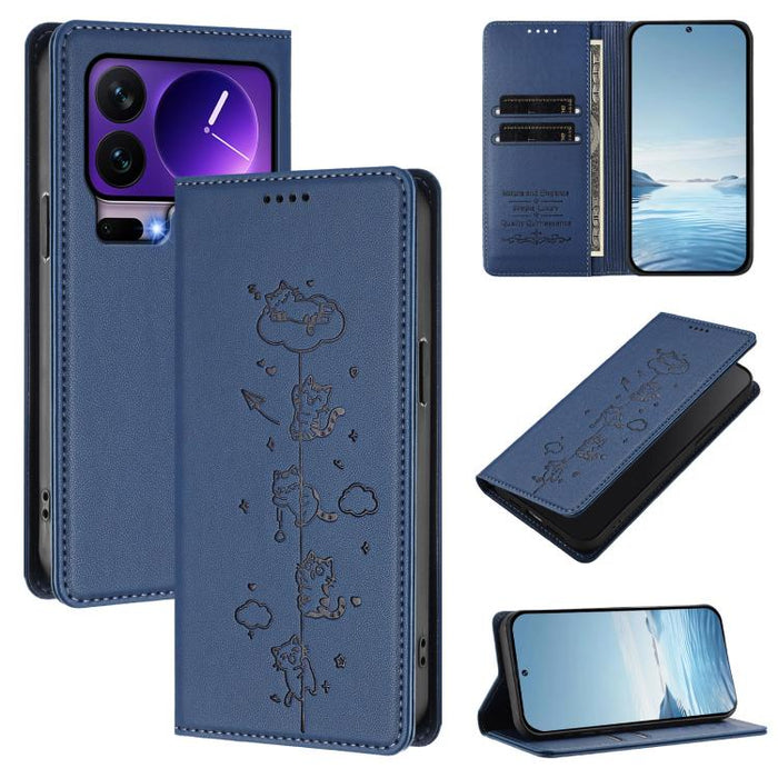 Funda para teléfono de cuero vegano magnética RFID con estampado de lindos gatos, For Xiaomi 17 Max 5G, For Xiaomi 17T Pro 5G, For Xiaomi 17 Pro Max, For Xiaomi 17 Pro, For Xiaomi 17, For Xiaomi Poco M7 4G 169mm, For Xiaomi Poco M7 4G 171mm            ...