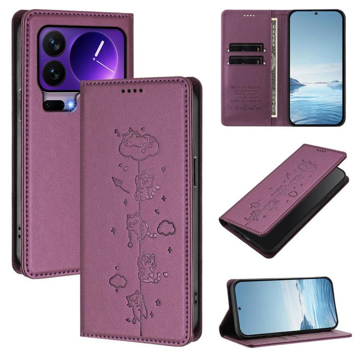 Funda para teléfono de cuero vegano magnética RFID con estampado de lindos gatos, For Xiaomi 17 Max 5G, For Xiaomi 17T Pro 5G, For Xiaomi 17 Pro Max, For Xiaomi 17 Pro, For Xiaomi 17, For Xiaomi Poco M7 4G 169mm, For Xiaomi Poco M7 4G 171mm            ...