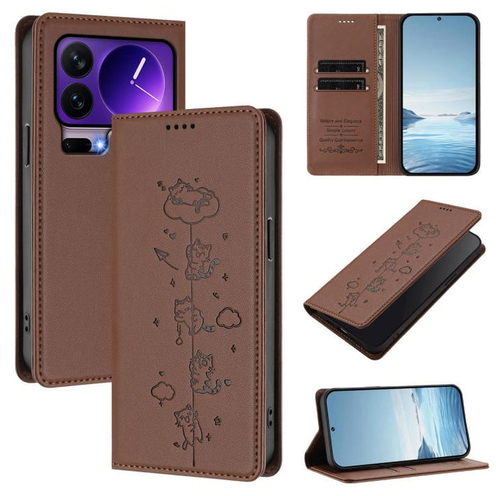 Funda para teléfono de cuero vegano magnética RFID con estampado de lindos gatos, For Xiaomi 17 Max 5G, For Xiaomi 17T Pro 5G, For Xiaomi 17 Pro Max, For Xiaomi 17 Pro, For Xiaomi 17, For Xiaomi Poco M7 4G 169mm, For Xiaomi Poco M7 4G 171mm            ...