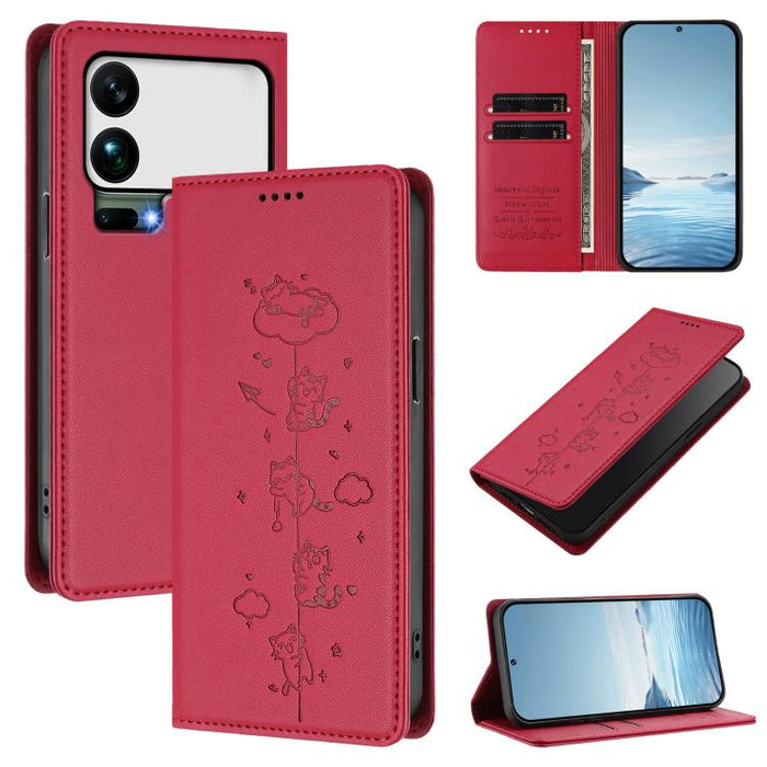 Funda para teléfono de cuero vegano magnética RFID con estampado de lindos gatos, For Xiaomi 17 Max 5G, For Xiaomi 17T Pro 5G, For Xiaomi 17 Pro Max, For Xiaomi 17 Pro, For Xiaomi 17, For Xiaomi Poco M7 4G 169mm, For Xiaomi Poco M7 4G 171mm            ...
