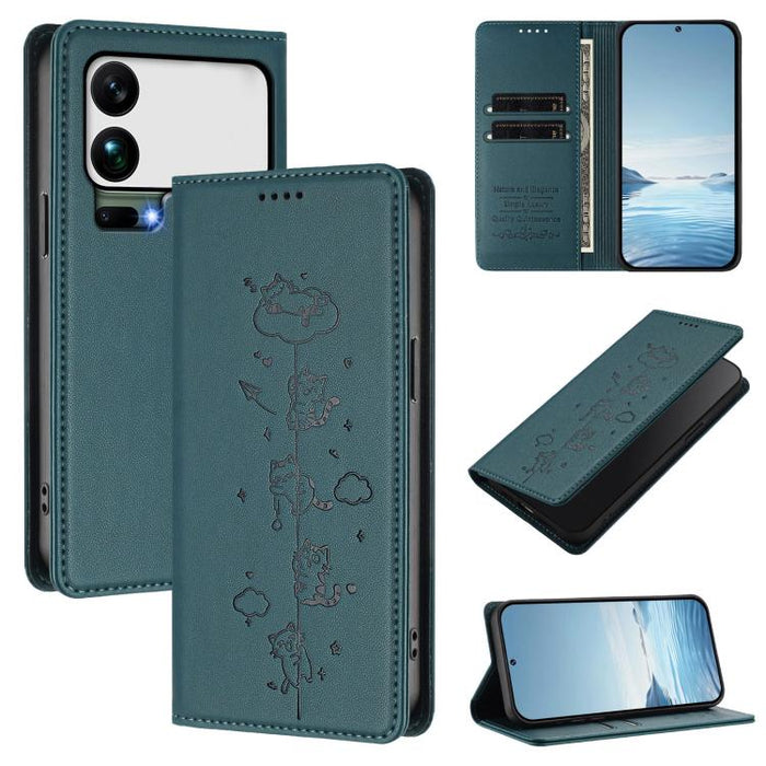 Funda para teléfono de cuero vegano magnética RFID con estampado de lindos gatos, For Xiaomi 17 Max 5G, For Xiaomi 17T Pro 5G, For Xiaomi 17 Pro Max, For Xiaomi 17 Pro, For Xiaomi 17, For Xiaomi Poco M7 4G 169mm, For Xiaomi Poco M7 4G 171mm            ...