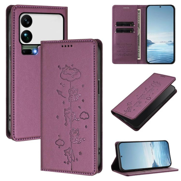 Funda para teléfono de cuero vegano magnética RFID con estampado de lindos gatos, For Xiaomi 17 Max 5G, For Xiaomi 17T Pro 5G, For Xiaomi 17 Pro Max, For Xiaomi 17 Pro, For Xiaomi 17, For Xiaomi Poco M7 4G 169mm, For Xiaomi Poco M7 4G 171mm            ...