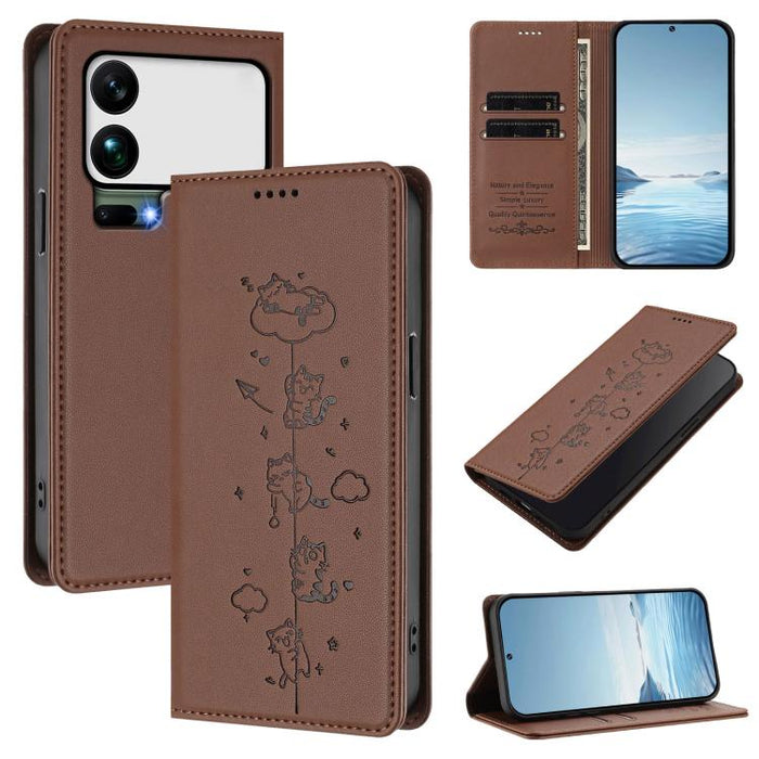 Funda para teléfono de cuero vegano magnética RFID con estampado de lindos gatos, For Xiaomi 17 Max 5G, For Xiaomi 17T Pro 5G, For Xiaomi 17 Pro Max, For Xiaomi 17 Pro, For Xiaomi 17, For Xiaomi Poco M7 4G 169mm, For Xiaomi Poco M7 4G 171mm            ...