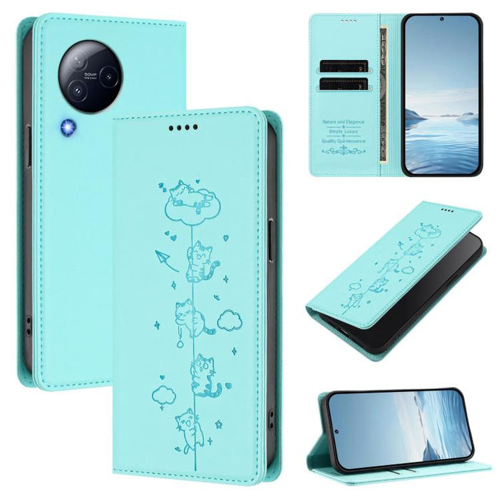 Funda para teléfono de cuero vegano magnética RFID con estampado de lindos gatos, For Xiaomi 13 Ultra, For Xiaomi Civi 3, For Xiaomi 13 Lite / Civi 2