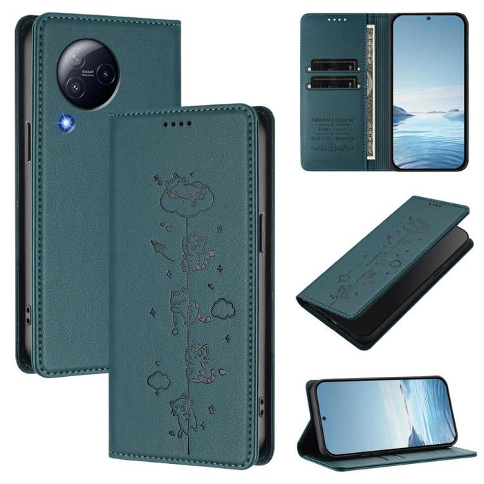 Funda para teléfono de cuero vegano magnética RFID con estampado de lindos gatos, For Xiaomi 13 Ultra, For Xiaomi Civi 3, For Xiaomi 13 Lite / Civi 2