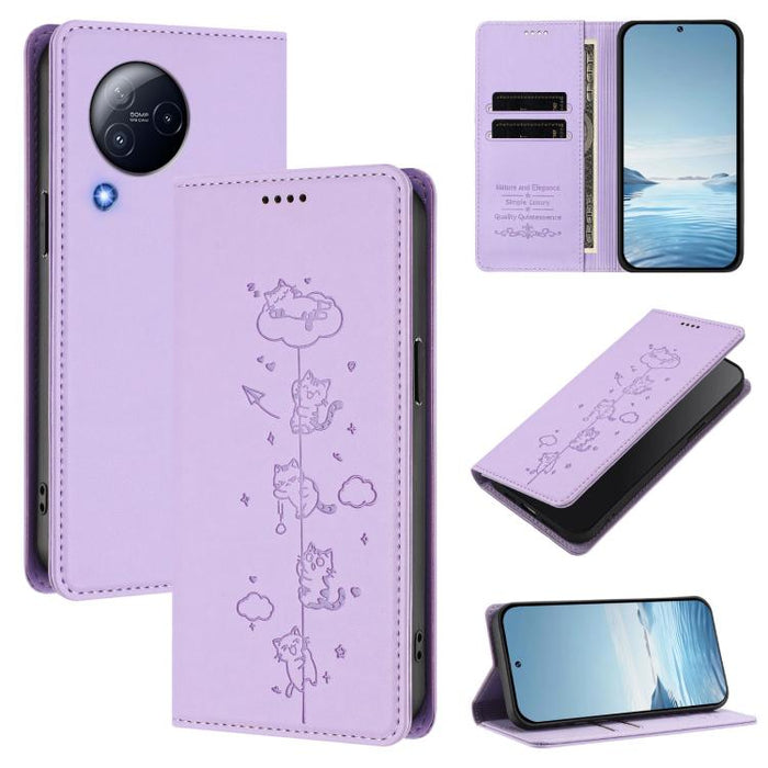 Funda para teléfono de cuero vegano magnética RFID con estampado de lindos gatos, For Xiaomi 13 Ultra, For Xiaomi Civi 3, For Xiaomi 13 Lite / Civi 2
