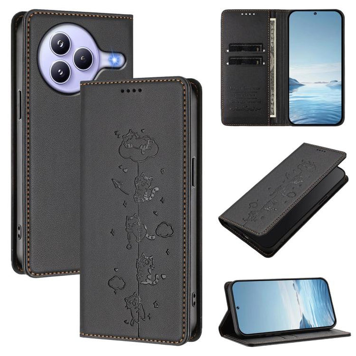 Funda para teléfono de cuero vegano magnética RFID con estampado de lindos gatos, For Xiaomi Civi 5 Pro, For Xiaomi 15S Pro, For Xiaomi Poco F7 / Redmi Turbo 4 Pro, For Xiaomi Poco M7 5G / Poco C75 / Redmi A4 5G, For Xiaomi 15 Ultra                    ...