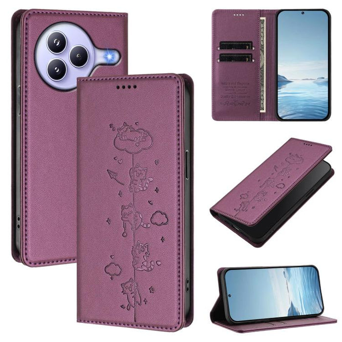 Funda para teléfono de cuero vegano magnética RFID con estampado de lindos gatos, For Xiaomi Civi 5 Pro, For Xiaomi 15S Pro, For Xiaomi Poco F7 / Redmi Turbo 4 Pro, For Xiaomi Poco M7 5G / Poco C75 / Redmi A4 5G, For Xiaomi 15 Ultra                    ...