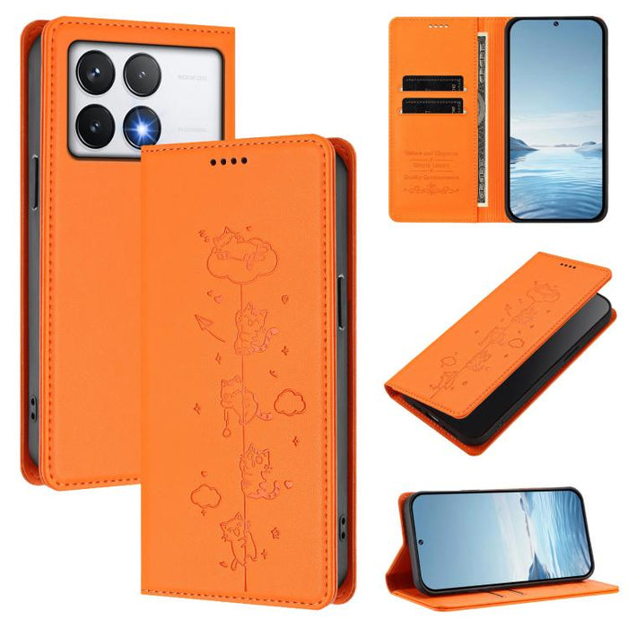 Funda para teléfono de cuero vegano magnética RFID con estampado de lindos gatos, For Xiaomi 14T, For Xiaomi Poco F6 / Redmi Turbo 3, For Xiaomi Poco F6 Pro / Redmi K70 / K70 Pro, For Xiaomi Poco X6 Neo / Redmi Note 13R Pro                             ...