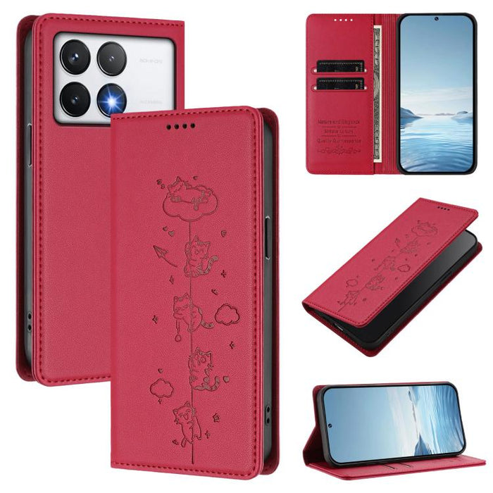 Funda para teléfono de cuero vegano magnética RFID con estampado de lindos gatos, For Xiaomi 14T, For Xiaomi Poco F6 / Redmi Turbo 3, For Xiaomi Poco F6 Pro / Redmi K70 / K70 Pro, For Xiaomi Poco X6 Neo / Redmi Note 13R Pro                             ...