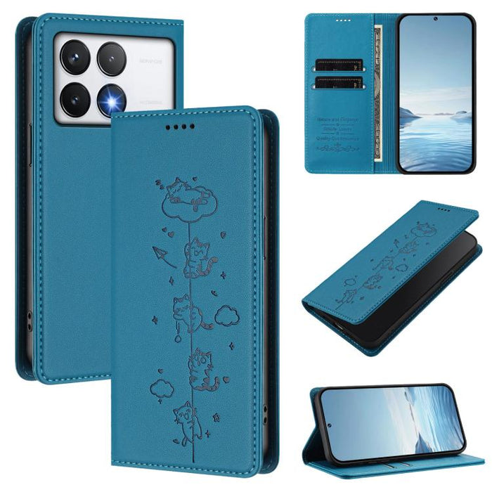 Funda para teléfono de cuero vegano magnética RFID con estampado de lindos gatos, For Xiaomi 14T, For Xiaomi Poco F6 / Redmi Turbo 3, For Xiaomi Poco F6 Pro / Redmi K70 / K70 Pro, For Xiaomi Poco X6 Neo / Redmi Note 13R Pro                             ...