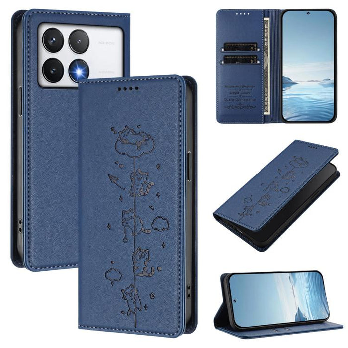 Funda para teléfono de cuero vegano magnética RFID con estampado de lindos gatos, For Xiaomi 14T, For Xiaomi Poco F6 / Redmi Turbo 3, For Xiaomi Poco F6 Pro / Redmi K70 / K70 Pro, For Xiaomi Poco X6 Neo / Redmi Note 13R Pro                             ...
