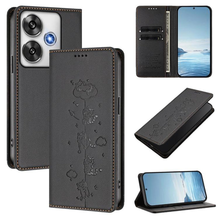 Funda para teléfono de cuero vegano magnética RFID con estampado de lindos gatos, For Xiaomi 14T, For Xiaomi Poco F6 / Redmi Turbo 3, For Xiaomi Poco F6 Pro / Redmi K70 / K70 Pro, For Xiaomi Poco X6 Neo / Redmi Note 13R Pro                             ...