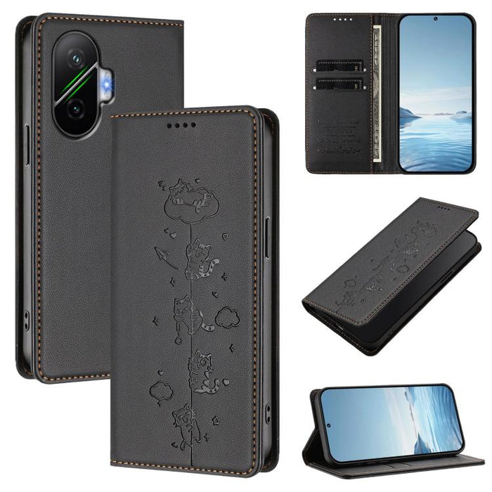 Funda para teléfono de cuero vegano magnética RFID con estampado de lindos gatos, For Xiaomi Civi 5 Pro, For Xiaomi 15S Pro, For Xiaomi Poco F7 / Redmi Turbo 4 Pro, For Xiaomi Poco M7 5G / Poco C75 / Redmi A4 5G, For Xiaomi 15 Ultra                    ...