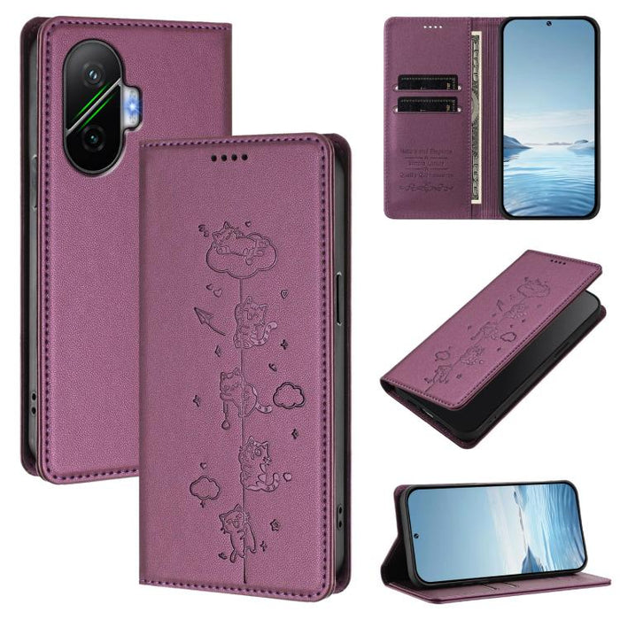 Funda para teléfono de cuero vegano magnética RFID con estampado de lindos gatos, For Xiaomi Civi 5 Pro, For Xiaomi 15S Pro, For Xiaomi Poco F7 / Redmi Turbo 4 Pro, For Xiaomi Poco M7 5G / Poco C75 / Redmi A4 5G, For Xiaomi 15 Ultra                    ...