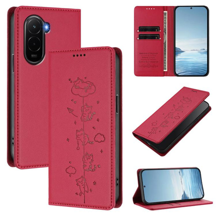 Funda para teléfono de cuero vegano magnética RFID con estampado de lindos gatos, For Xiaomi 17 Max 5G, For Xiaomi 17T Pro 5G, For Xiaomi 17 Pro Max, For Xiaomi 17 Pro, For Xiaomi 17, For Xiaomi Poco M7 4G 169mm, For Xiaomi Poco M7 4G 171mm            ...