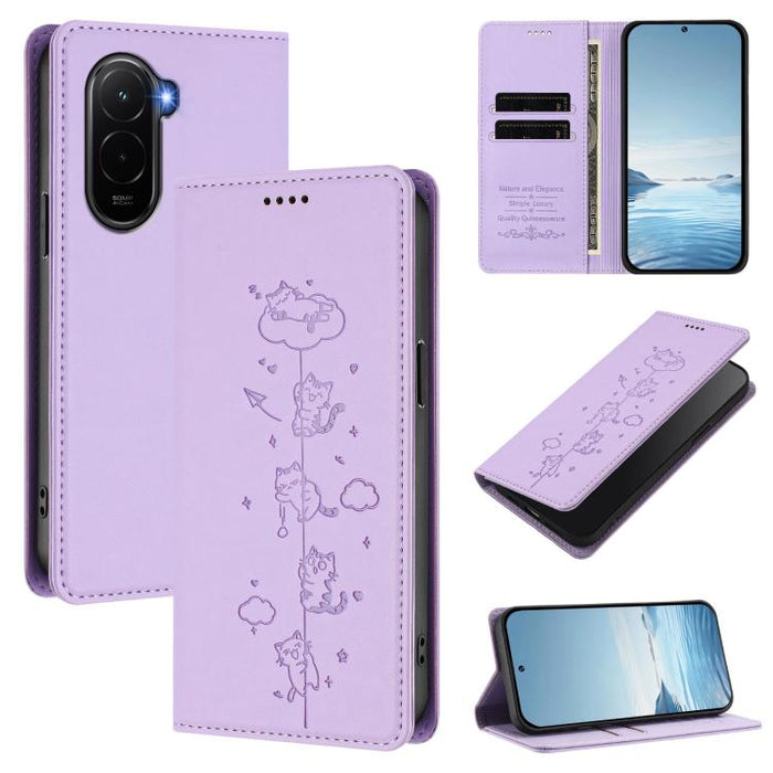Funda para teléfono de cuero vegano magnética RFID con estampado de lindos gatos, For Xiaomi 17 Max 5G, For Xiaomi 17T Pro 5G, For Xiaomi 17 Pro Max, For Xiaomi 17 Pro, For Xiaomi 17, For Xiaomi Poco M7 4G 169mm, For Xiaomi Poco M7 4G 171mm            ...