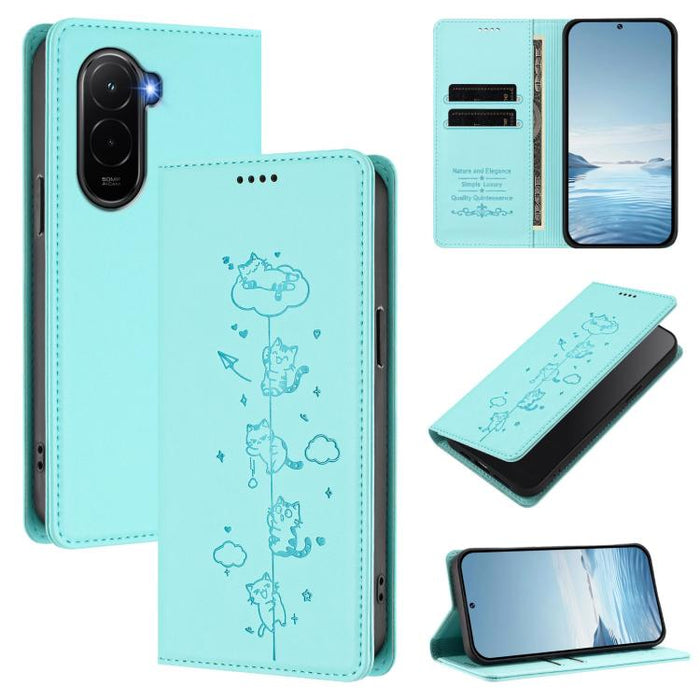 Funda para teléfono de cuero vegano magnética RFID con estampado de lindos gatos, For Xiaomi 17 Max 5G, For Xiaomi 17T Pro 5G, For Xiaomi 17 Pro Max, For Xiaomi 17 Pro, For Xiaomi 17, For Xiaomi Poco M7 4G 169mm, For Xiaomi Poco M7 4G 171mm            ...