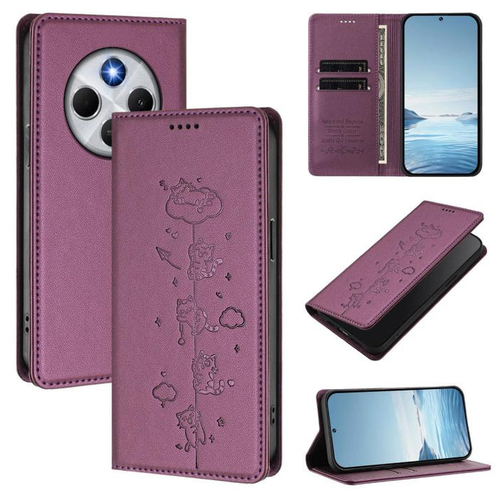 Funda para teléfono de cuero vegano magnética RFID con estampado de lindos gatos, For Xiaomi Civi 5 Pro, For Xiaomi 15S Pro, For Xiaomi Poco F7 / Redmi Turbo 4 Pro, For Xiaomi Poco M7 5G / Poco C75 / Redmi A4 5G, For Xiaomi 15 Ultra                    ...
