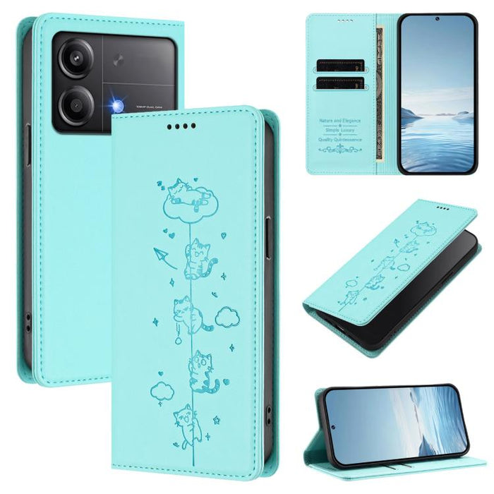 Funda para teléfono de cuero vegano magnética RFID con estampado de lindos gatos, For Xiaomi 14T, For Xiaomi Poco F6 / Redmi Turbo 3, For Xiaomi Poco F6 Pro / Redmi K70 / K70 Pro, For Xiaomi Poco X6 Neo / Redmi Note 13R Pro                             ...