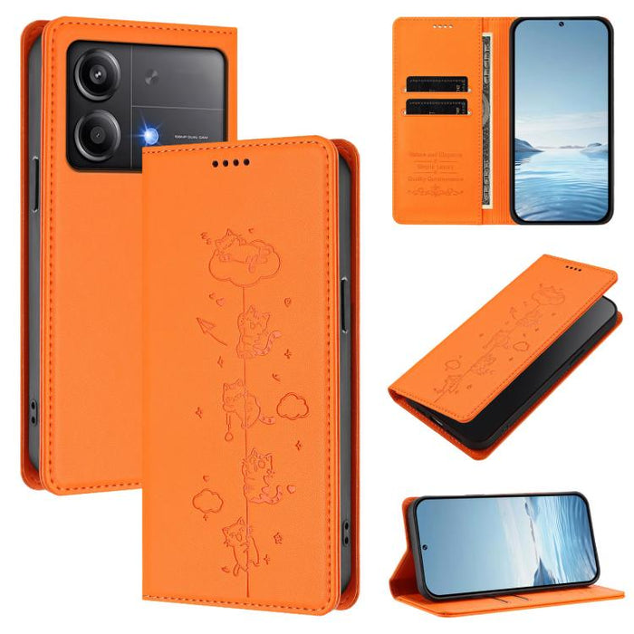 Funda para teléfono de cuero vegano magnética RFID con estampado de lindos gatos, For Xiaomi 14T, For Xiaomi Poco F6 / Redmi Turbo 3, For Xiaomi Poco F6 Pro / Redmi K70 / K70 Pro, For Xiaomi Poco X6 Neo / Redmi Note 13R Pro                             ...