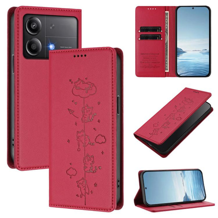 Funda para teléfono de cuero vegano magnética RFID con estampado de lindos gatos, For Xiaomi 14T, For Xiaomi Poco F6 / Redmi Turbo 3, For Xiaomi Poco F6 Pro / Redmi K70 / K70 Pro, For Xiaomi Poco X6 Neo / Redmi Note 13R Pro                             ...