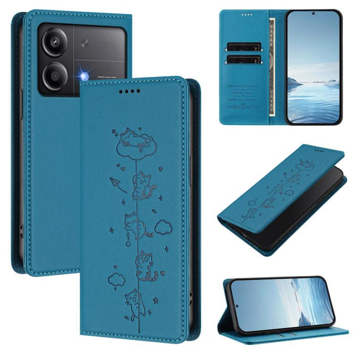 Funda para teléfono de cuero vegano magnética RFID con estampado de lindos gatos, For Xiaomi 14T, For Xiaomi Poco F6 / Redmi Turbo 3, For Xiaomi Poco F6 Pro / Redmi K70 / K70 Pro, For Xiaomi Poco X6 Neo / Redmi Note 13R Pro                             ...