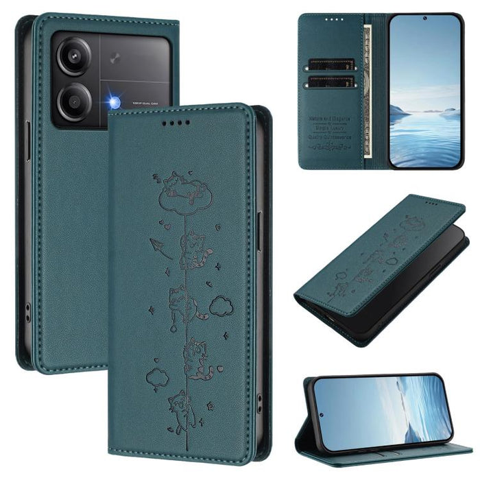 Funda para teléfono de cuero vegano magnética RFID con estampado de lindos gatos, For Xiaomi 14T, For Xiaomi Poco F6 / Redmi Turbo 3, For Xiaomi Poco F6 Pro / Redmi K70 / K70 Pro, For Xiaomi Poco X6 Neo / Redmi Note 13R Pro                             ...