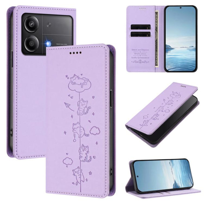 Funda para teléfono de cuero vegano magnética RFID con estampado de lindos gatos, For Xiaomi 14T, For Xiaomi Poco F6 / Redmi Turbo 3, For Xiaomi Poco F6 Pro / Redmi K70 / K70 Pro, For Xiaomi Poco X6 Neo / Redmi Note 13R Pro                             ...