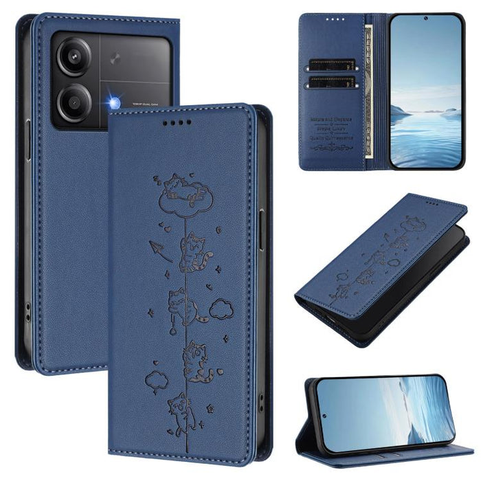 Funda para teléfono de cuero vegano magnética RFID con estampado de lindos gatos, For Xiaomi 14T, For Xiaomi Poco F6 / Redmi Turbo 3, For Xiaomi Poco F6 Pro / Redmi K70 / K70 Pro, For Xiaomi Poco X6 Neo / Redmi Note 13R Pro                             ...