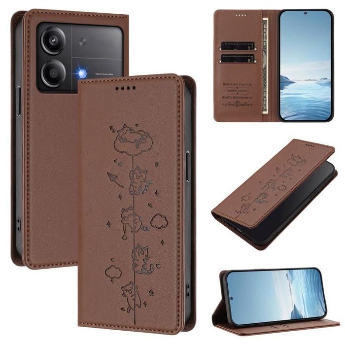Funda para teléfono de cuero vegano magnética RFID con estampado de lindos gatos, For Xiaomi 14T, For Xiaomi Poco F6 / Redmi Turbo 3, For Xiaomi Poco F6 Pro / Redmi K70 / K70 Pro, For Xiaomi Poco X6 Neo / Redmi Note 13R Pro                             ...