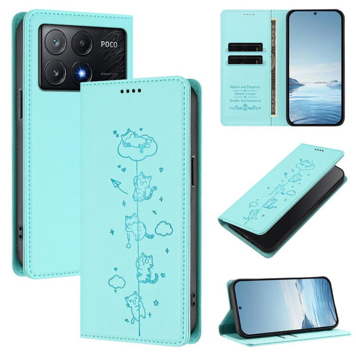 Funda para teléfono de cuero vegano magnética RFID con estampado de lindos gatos, For Xiaomi 14T, For Xiaomi Poco F6 / Redmi Turbo 3, For Xiaomi Poco F6 Pro / Redmi K70 / K70 Pro, For Xiaomi Poco X6 Neo / Redmi Note 13R Pro                             ...